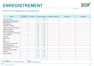 Plan de maintenance des équipements